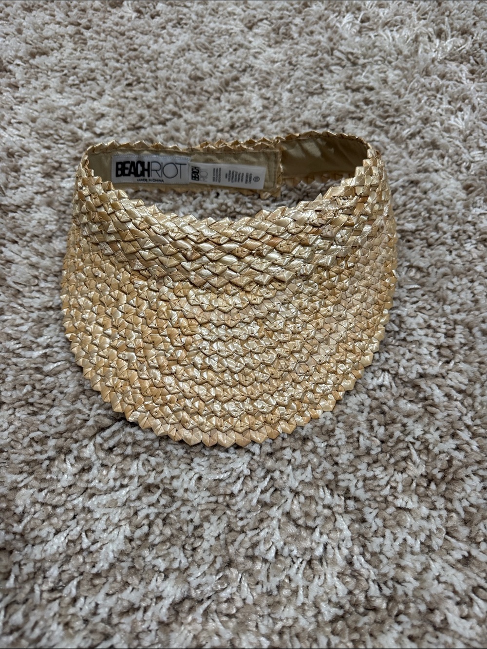 BEACH RIOT Metallic Beige Woven Straw Visor